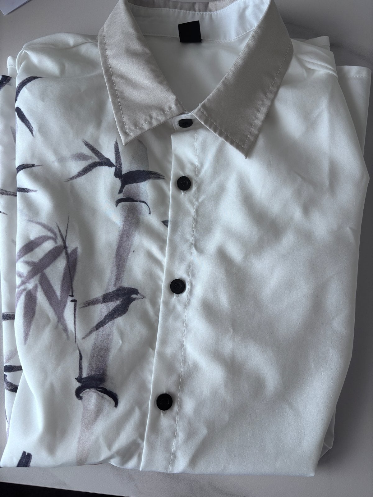 Wit overhemd met bamboeprint, Ophalen of Verzenden, Nieuw, Wit