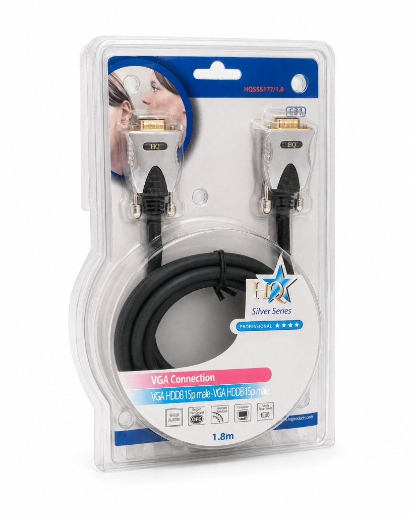 HQ Silver Series VGA Kabel 1,8 Meter – 15-Pin Male naar Male