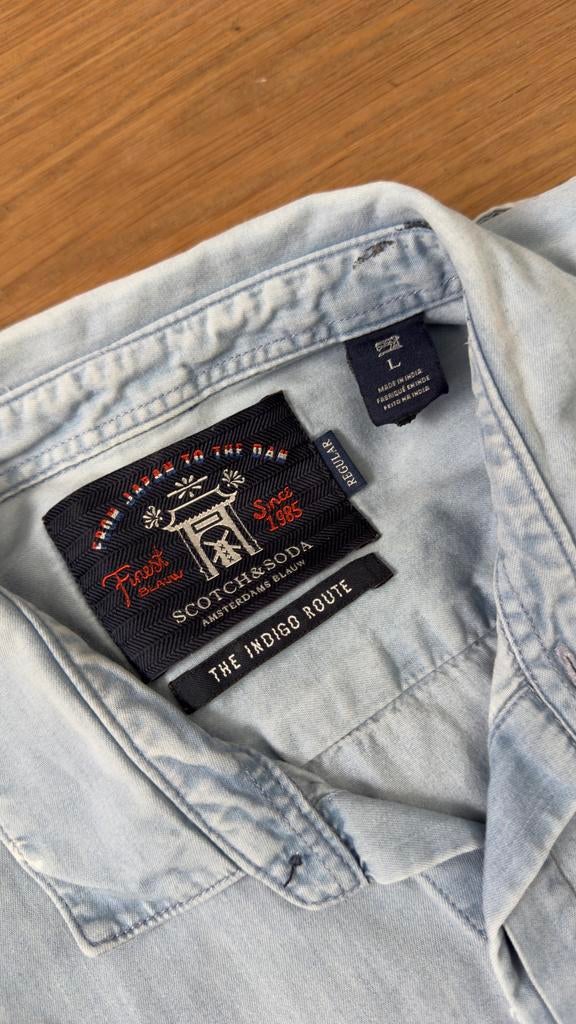 Scotch & Soda BLAUW overhemd: the indigo route, maat L, Ophalen of Verzenden, Zo goed als nieuw, Blauw, Halswijdte 41/42 (L)