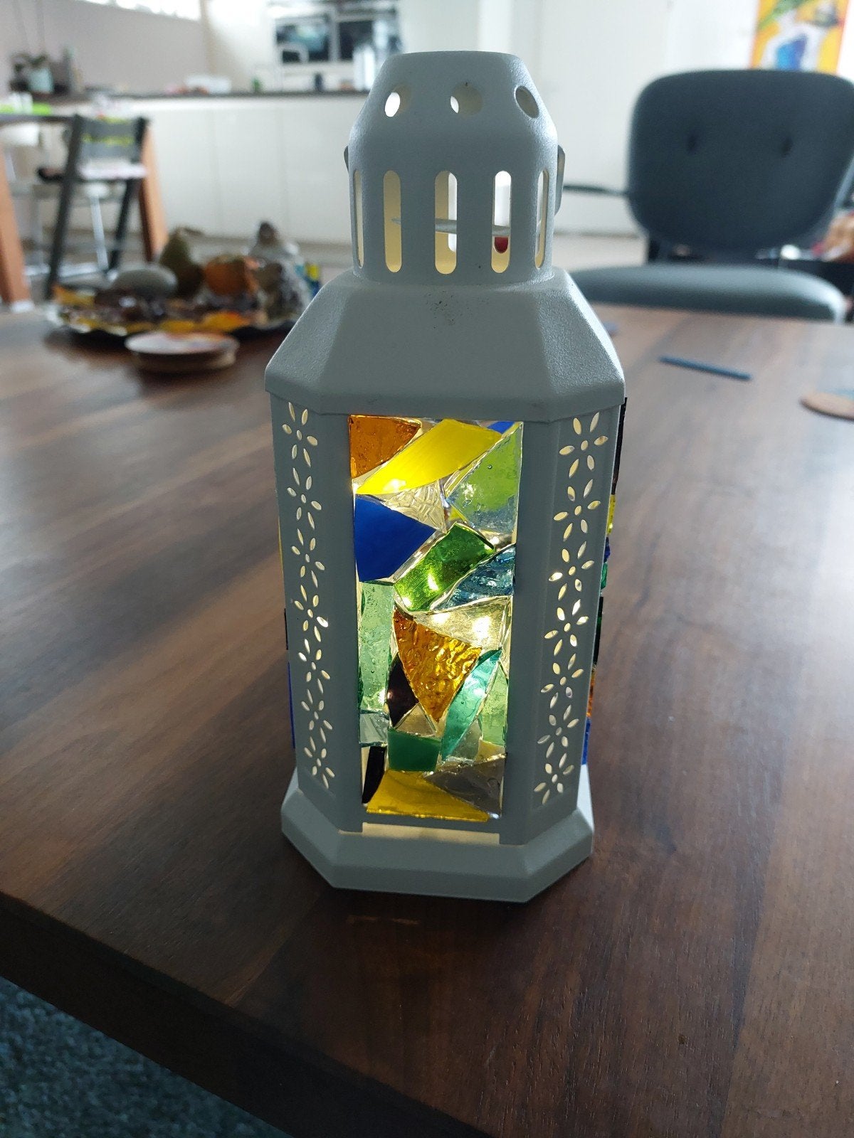 lantaarn met   glas in lood glas, Ophalen, Wit, Glas, Lantaarn