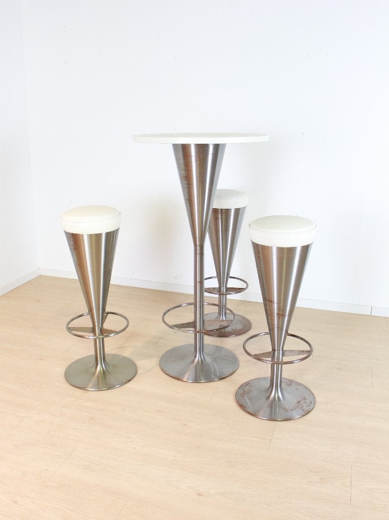 vintage barkrukken statafel (bar set), Ophalen, Gebruikt, Met voetsteun, 60 tot 90 cm