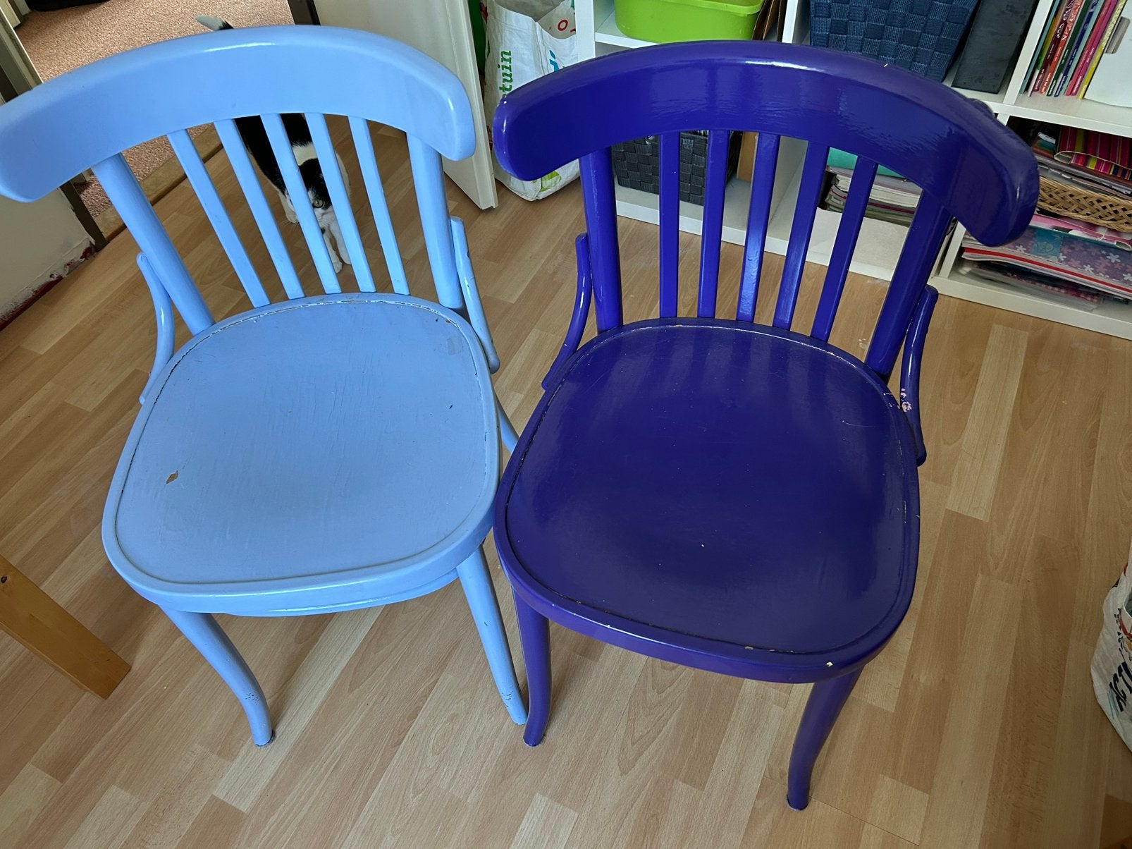 4 houten kleurige eettafelstoelen, Ophalen, Gebruikt, Overige kleuren, Vier