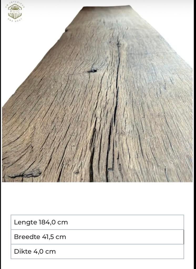 Unieke brede oud eiken plank uit de Alpen (184x41,5cm), Ophalen, 25 tot 50 mm, Eiken, Nieuw