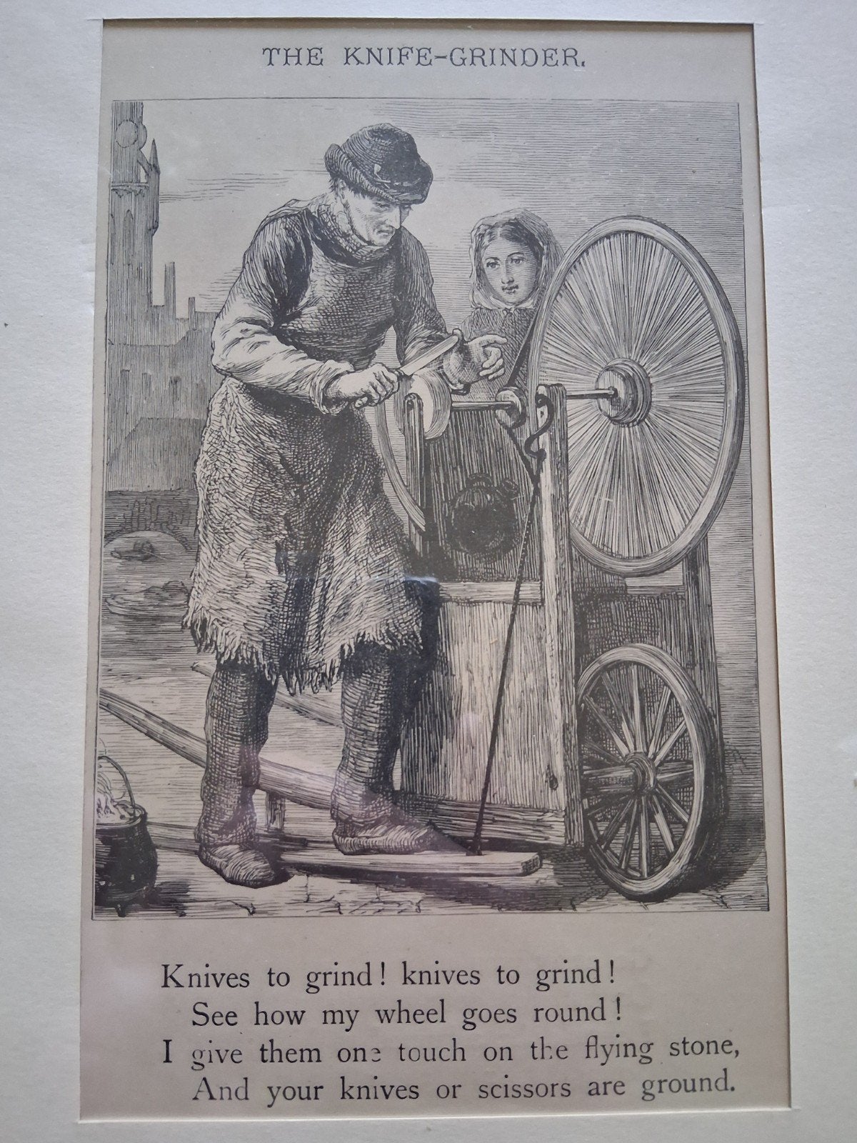 'The Knife-Grinder' met gedicht, Antiek en Kunst, Ophalen of Verzenden, Prent, Ingelijst
