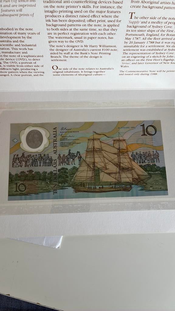 Australie 10 dollars 1988 Unc in set herdenking, Postzegels en Munten, Bankbiljetten | Oceanië, Ophalen of Verzenden