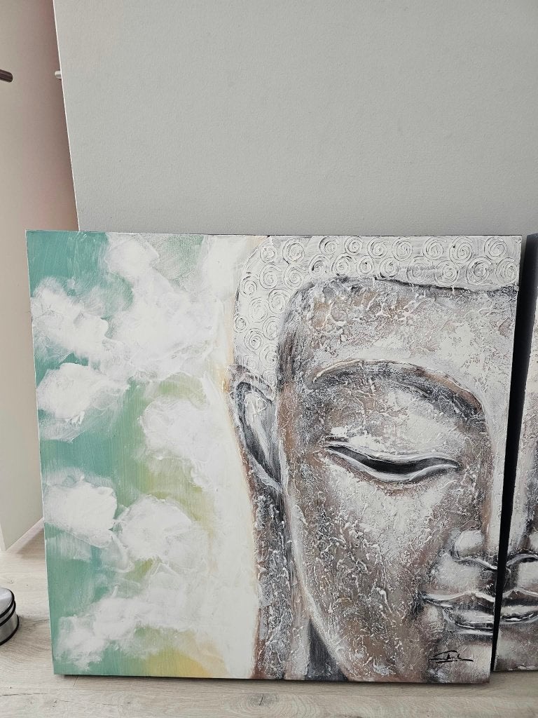 Budha schilderij tweedelig, Overig onderwerp, Overige materialen, Overige technieken, Ophalen