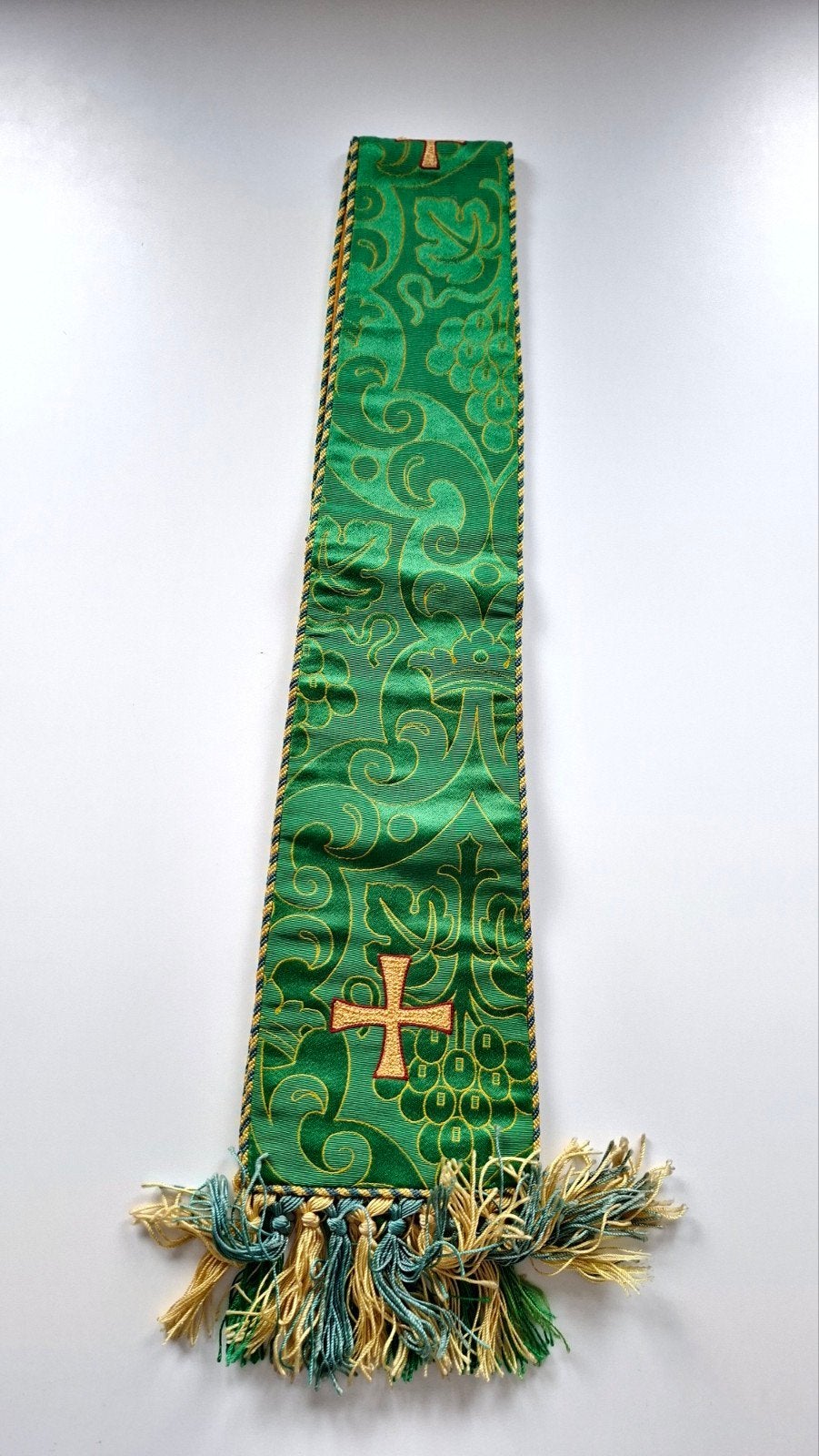 Antieke Groene Stola met Gouden Kruis en Franjes, Antiek en Kunst, Ophalen of Verzenden