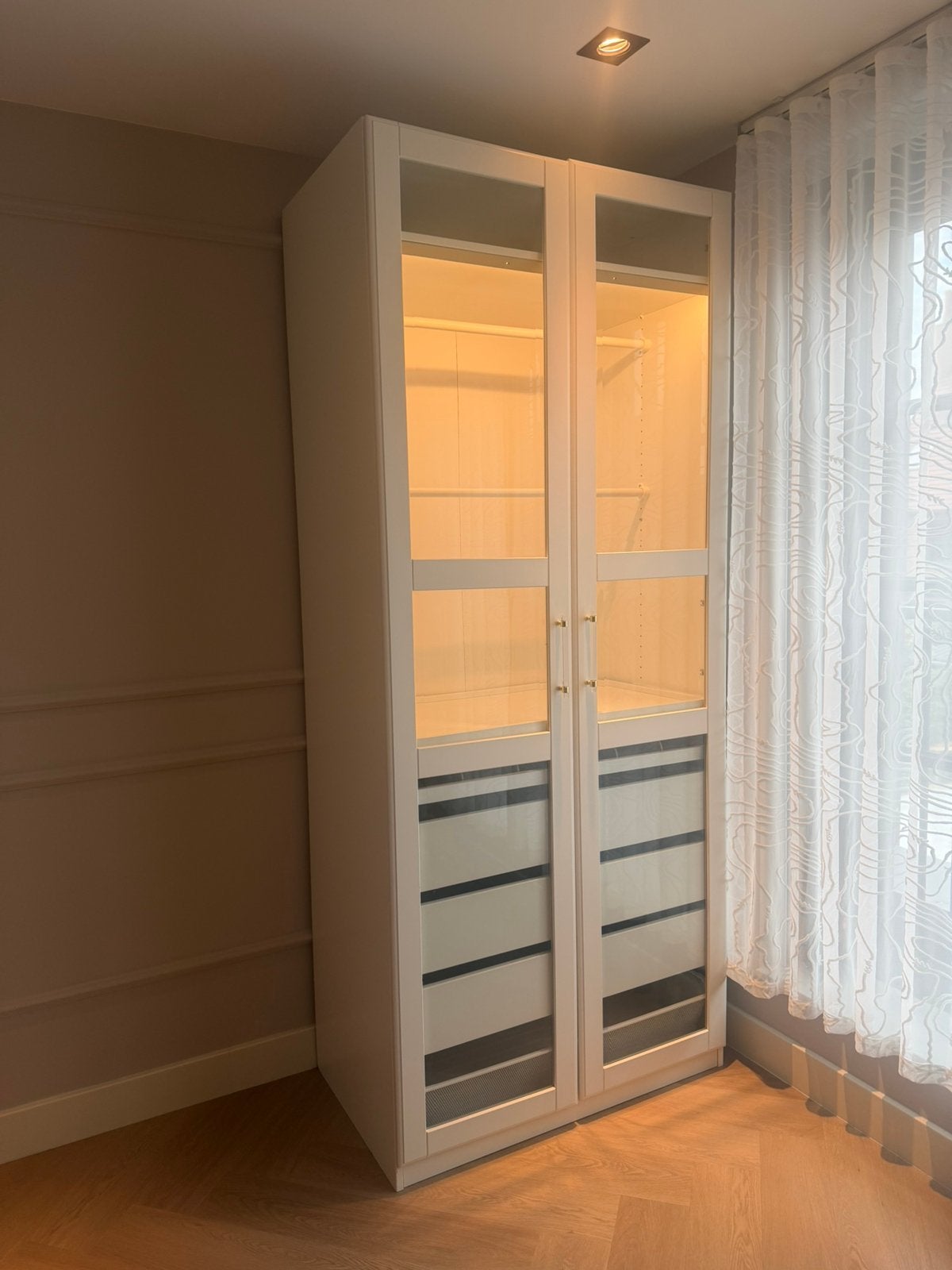 Te Koop complete PAX KAST met glazen deuren en verlichting!, Huis en Inrichting, Kasten | Kledingkasten, Ophalen, Gebruikt, 200 cm of meer
