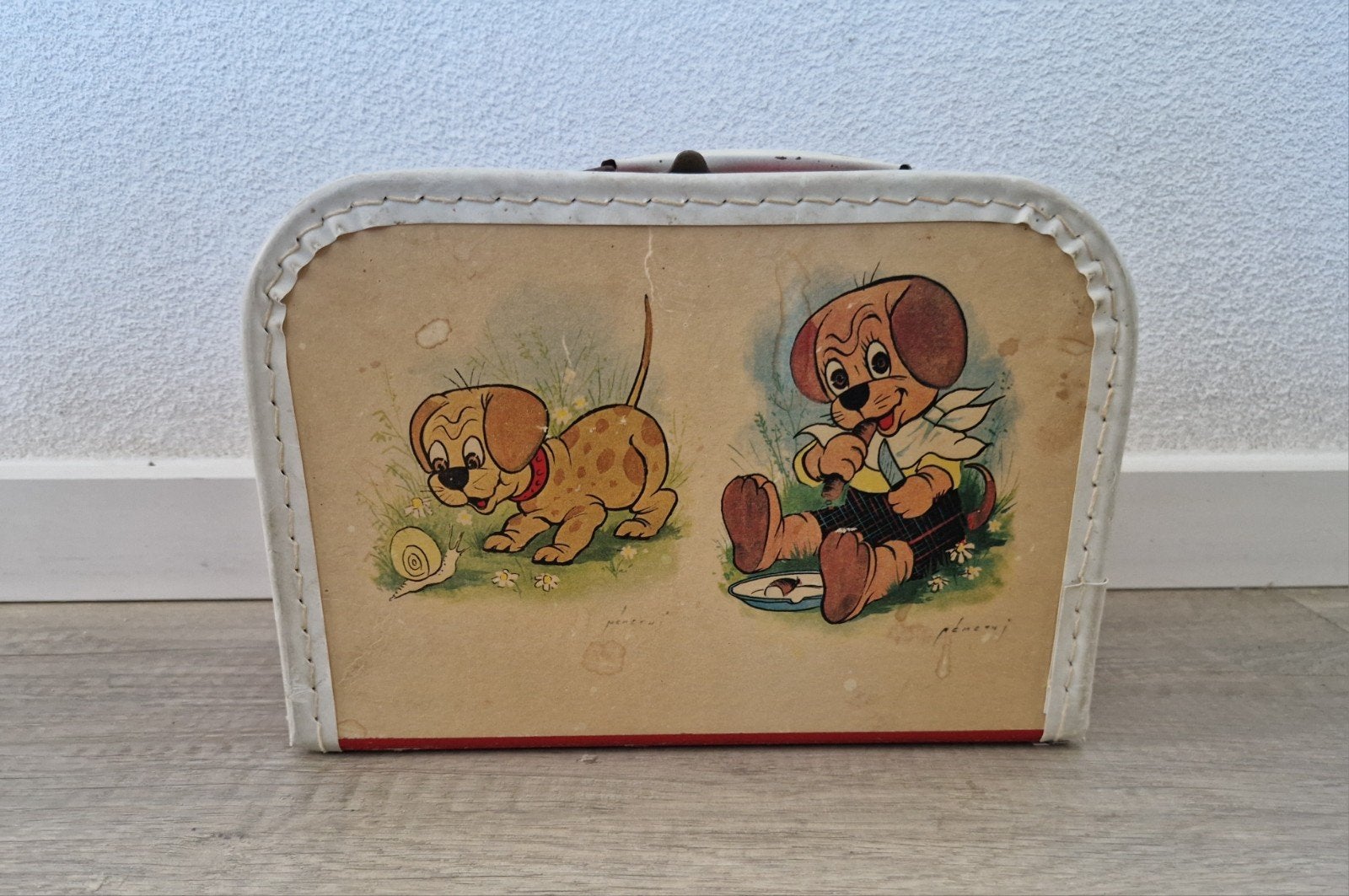 koffertje koffer vintage retro hondje sigaar broodtrommel, Antiek en Kunst, Ophalen of Verzenden