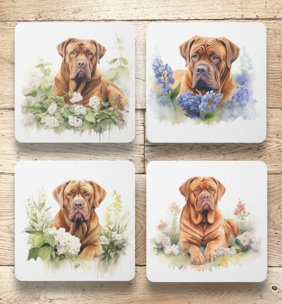 Bordeaux Dog Aquarel onderzetters met houder, Huis en Inrichting, Ophalen of Verzenden, Nieuw