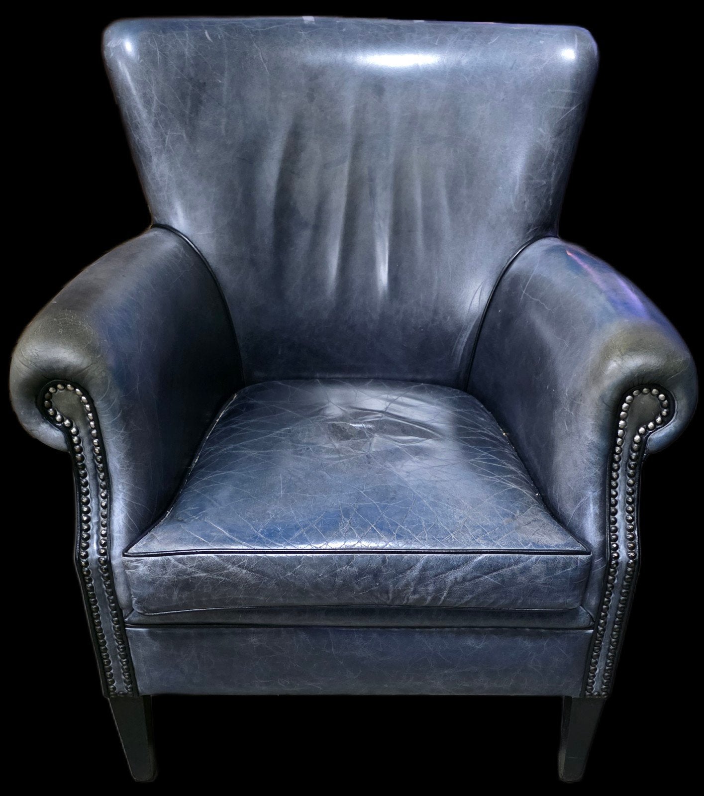 Leren fauteuil Chesterfield stijl jeansblauw + BEZORGING, Huis en Inrichting, Gebruikt, Onbekend@voorbeeld.com, Ophalen of Verzenden