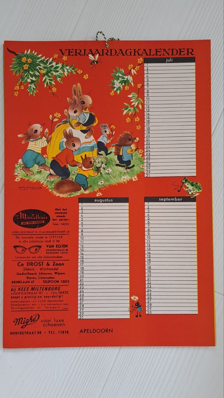 Vintage Verjaardagskalender Willy Schermelé jr 50, Ophalen of Verzenden, Gebruikt, Film en Tv