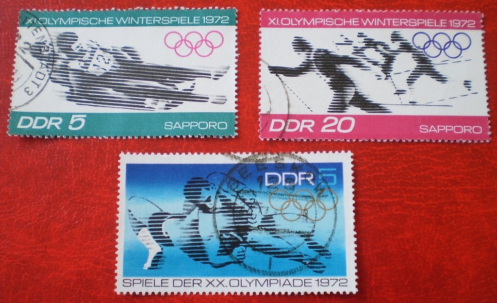 Duitsland - 3x DDR - Olympische Winter Spelen 1972 Sapporo, Postzegels en Munten, Verzenden, Gestempeld, Sport