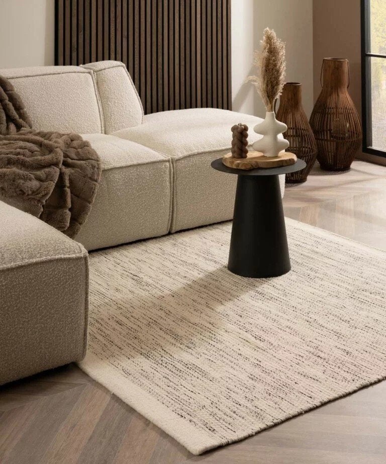 Wollen vloerkleed vierkant – wit/zwart 300x300 nieuw, Vierkant, Ophalen of Verzenden, 200 cm of meer, Zwart