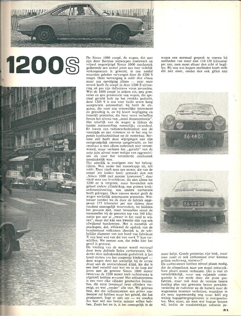 Autovisie test Simca 1200S Coupe 1967, Ophalen of Verzenden, Gelezen, Overige merken