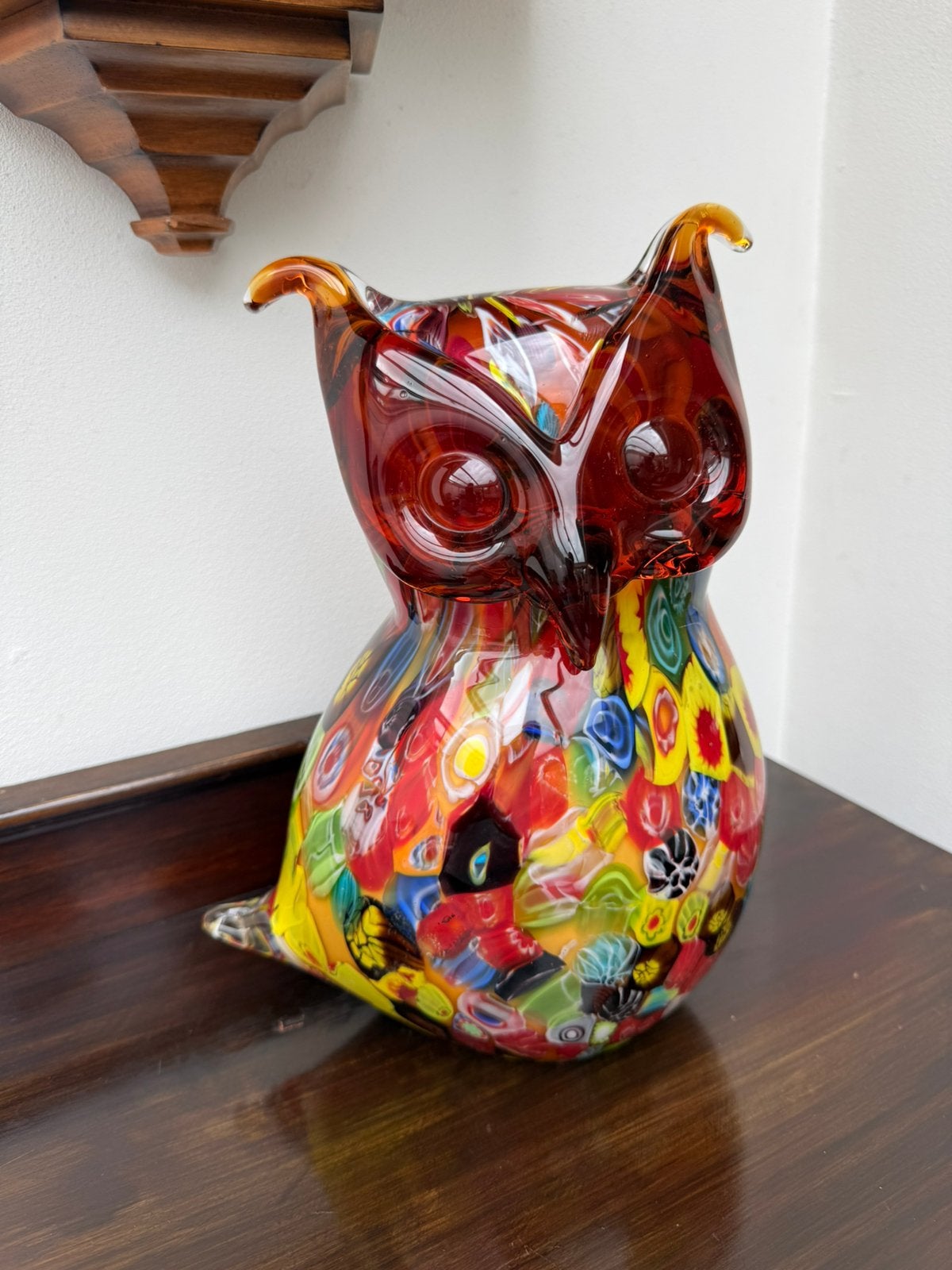 Uil volglas, Glas, 28 cm, Meerkleurig, Handgemaakt
