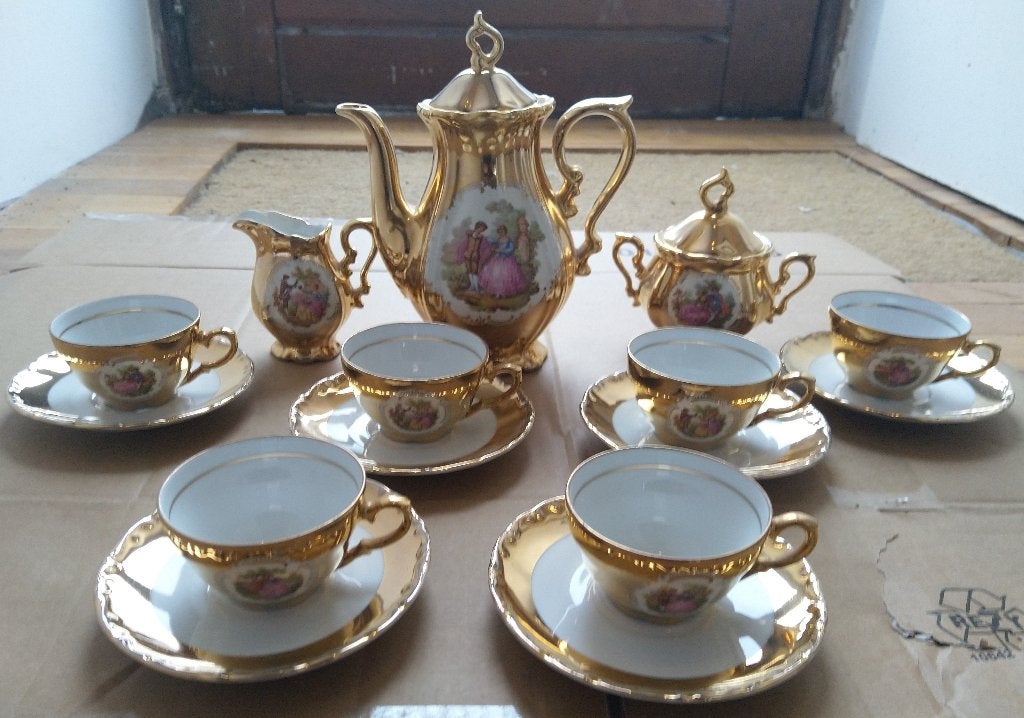 mokka servies thee servies goud brocante, Antiek en Kunst, Antiek | Servies compleet, Ophalen