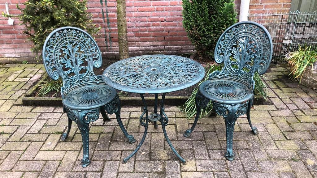 Gietijzeren Bistro set zwaar, Tuin en Terras, Ophalen, Zo goed als nieuw, Overige materialen, 2 zitplaatsen