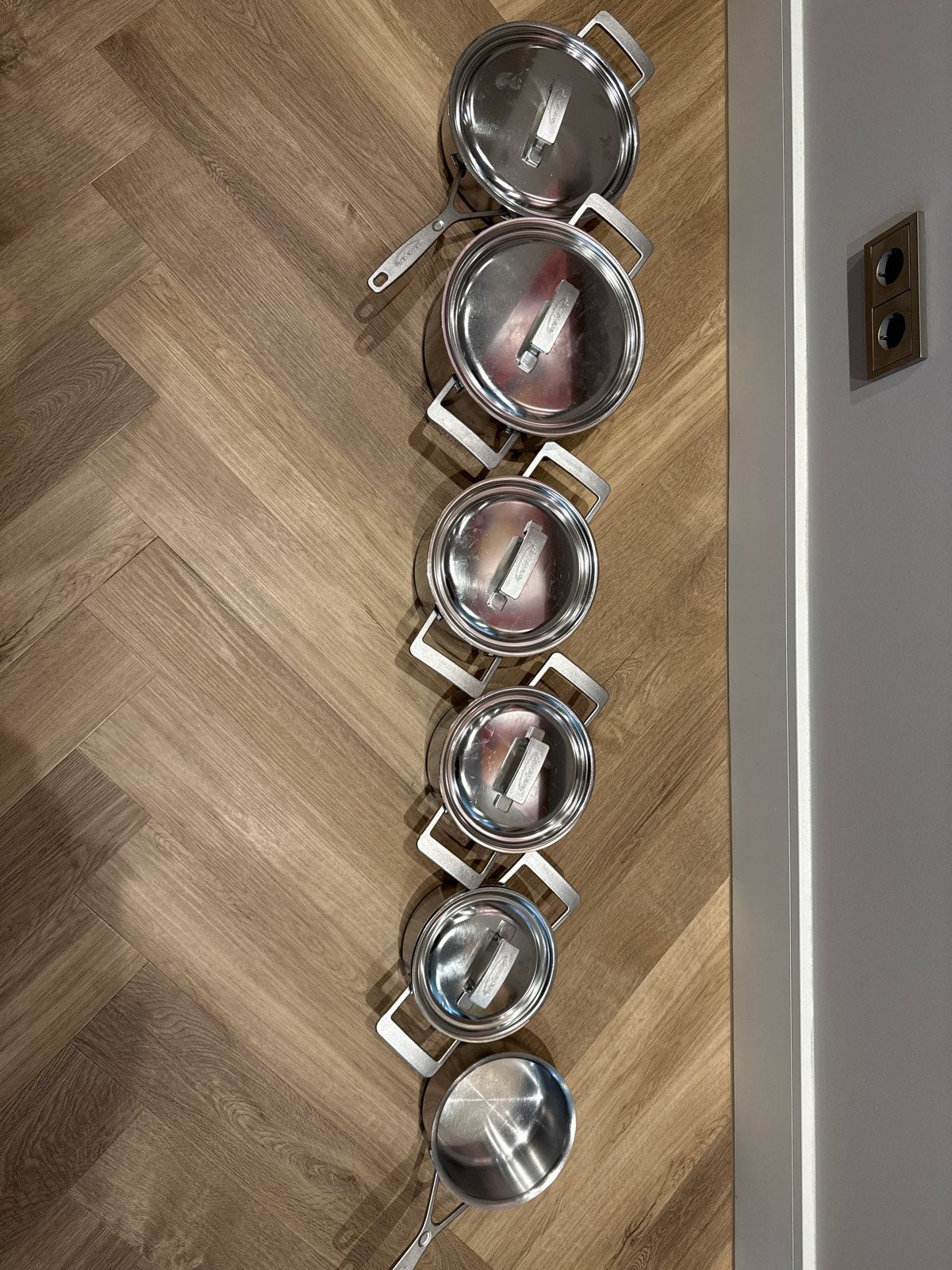 Pannenset RVS - 6-delig, Demeyere zo goed als nieuw, Inductieplaat, Verzenden, Pannenset, Zo goed als nieuw