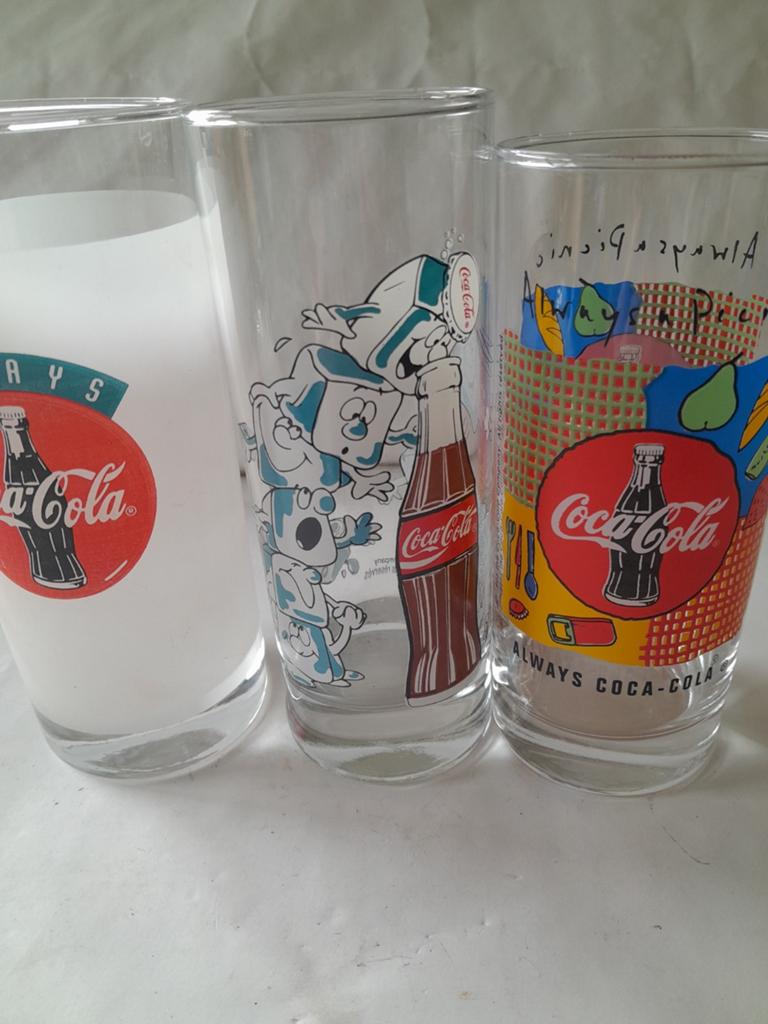 Vintage Coca-Cola Glazen Set - 3 Stuks, Ophalen of Verzenden, Zo goed als nieuw, Meerkleurig, Overige merken