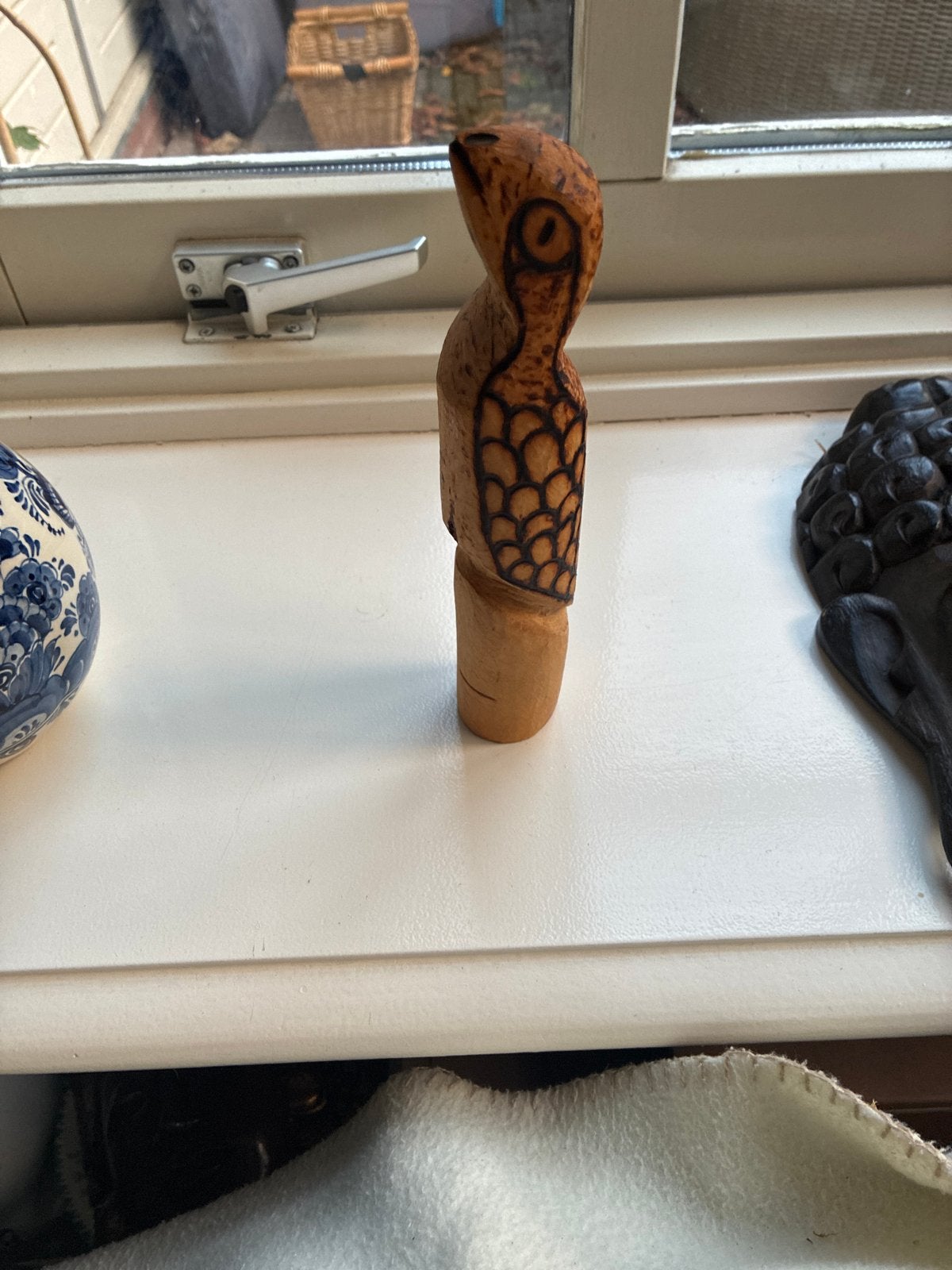 Houten uil beeldje - Handgesneden decoratie, Ophalen, Minder dan 20 cm, Handgemaakt, Beeld