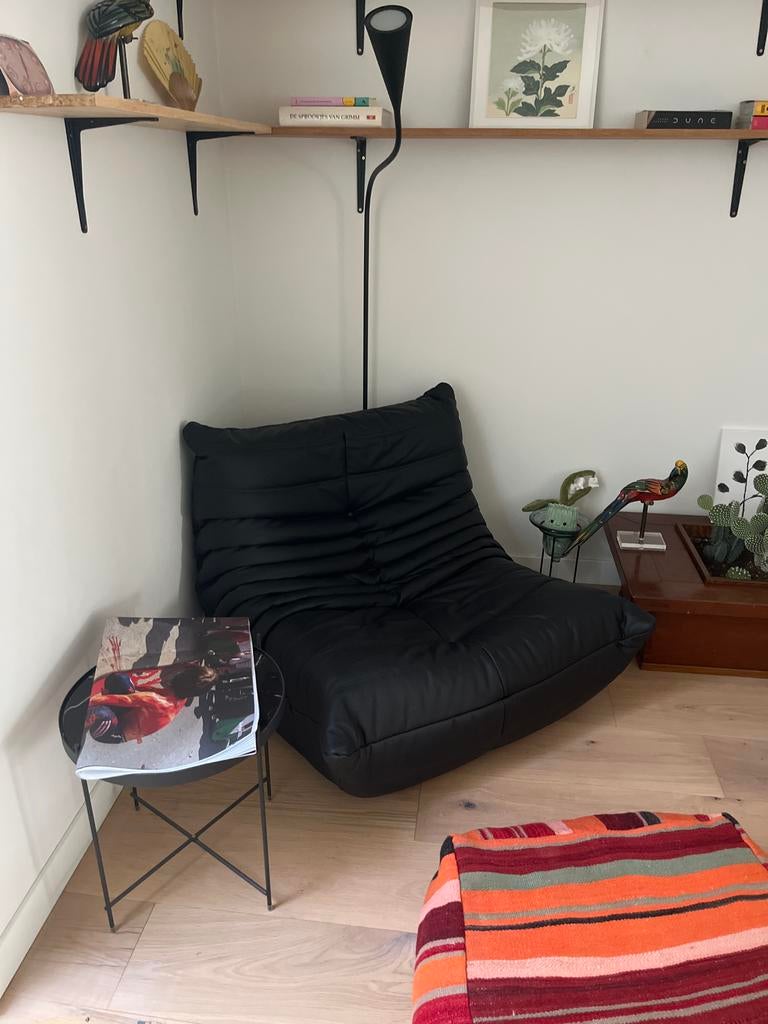 Ligne Roset Togo fauteuil - Zwart leer, Gebruikt, 100 tot 125 cm, Leer, Ophalen of Verzenden