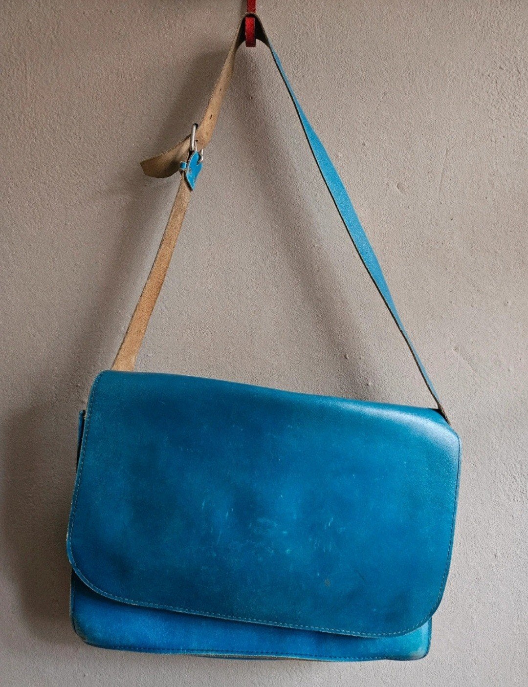 Vintage Leren Schoudertas - Turquoise, Ophalen of Verzenden, Gebruikt, Blauw, Schoudertasje