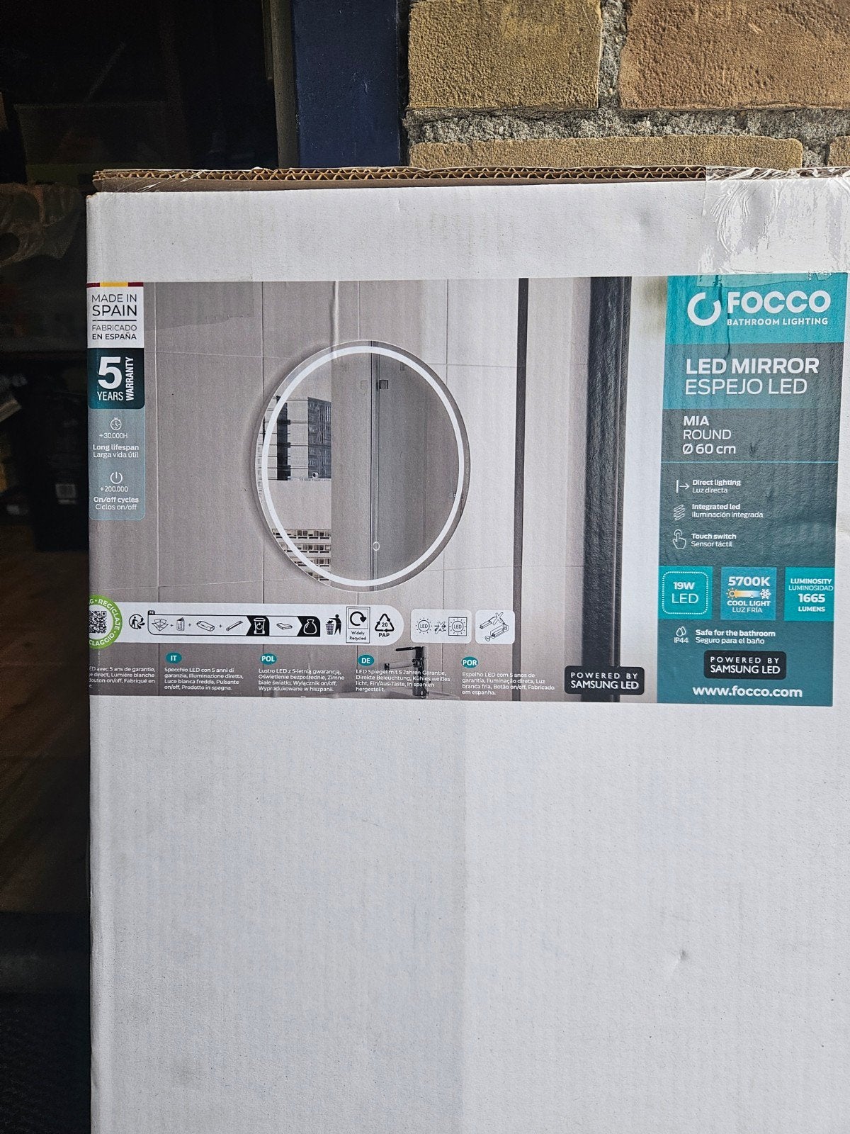 Focco Mia LED Spiegel Rond Ø 60 cm - Nieuw in doos, Huis en Inrichting, Woonaccessoires | Spiegels, Ophalen of Verzenden