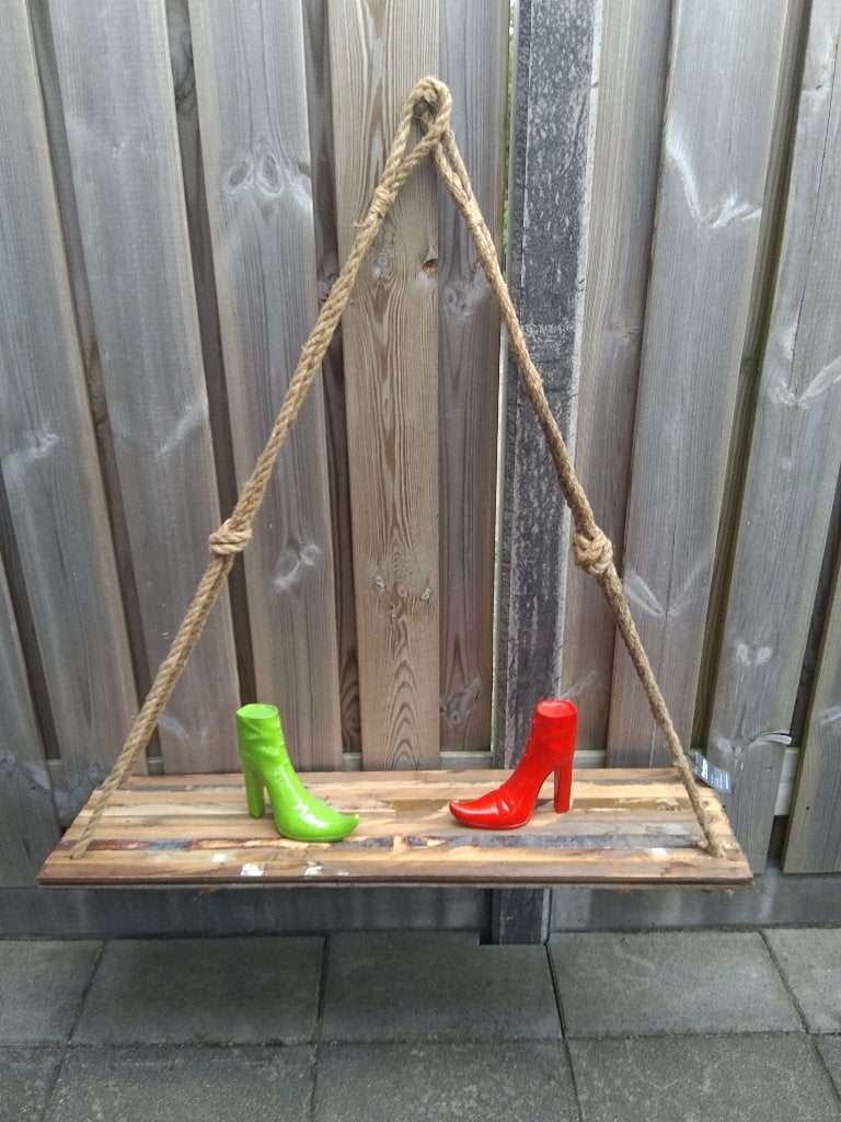 Hangende wandplank met touw - plantenhanger - verouderd hout, Ophalen, Nieuw