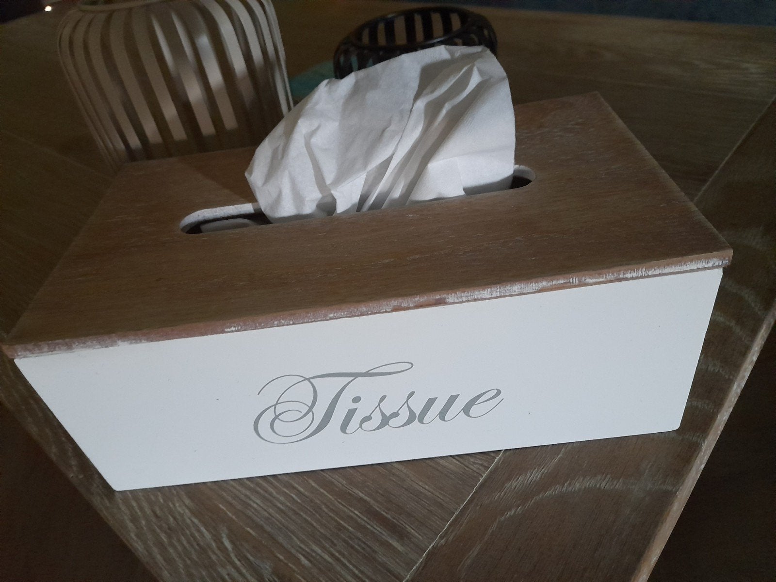 te koop landelijke Tissue doos hout wit/bruin, Hout, Ophalen of Verzenden, Wit, Landelijk