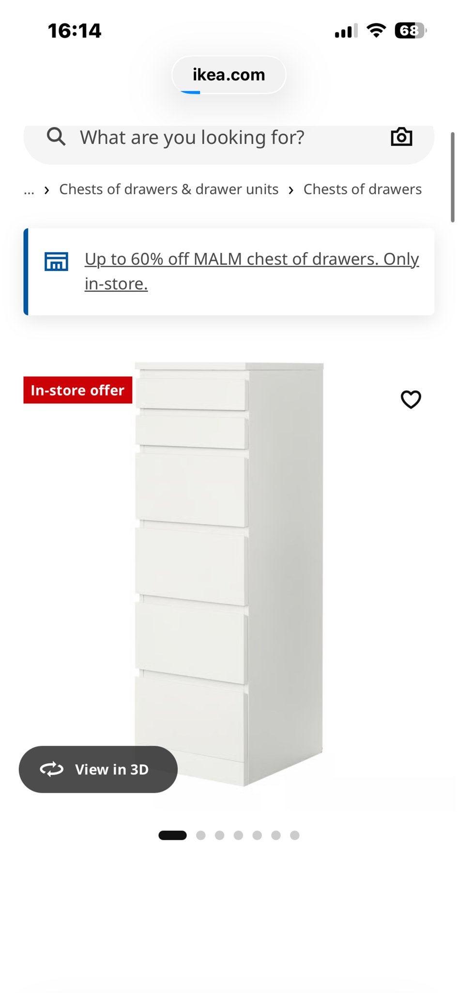 IKEA Ladekast met 6 lades en spiegel, wit, Ophalen, Minder dan 50 cm, 5 laden of meer, 100 tot 150 cm