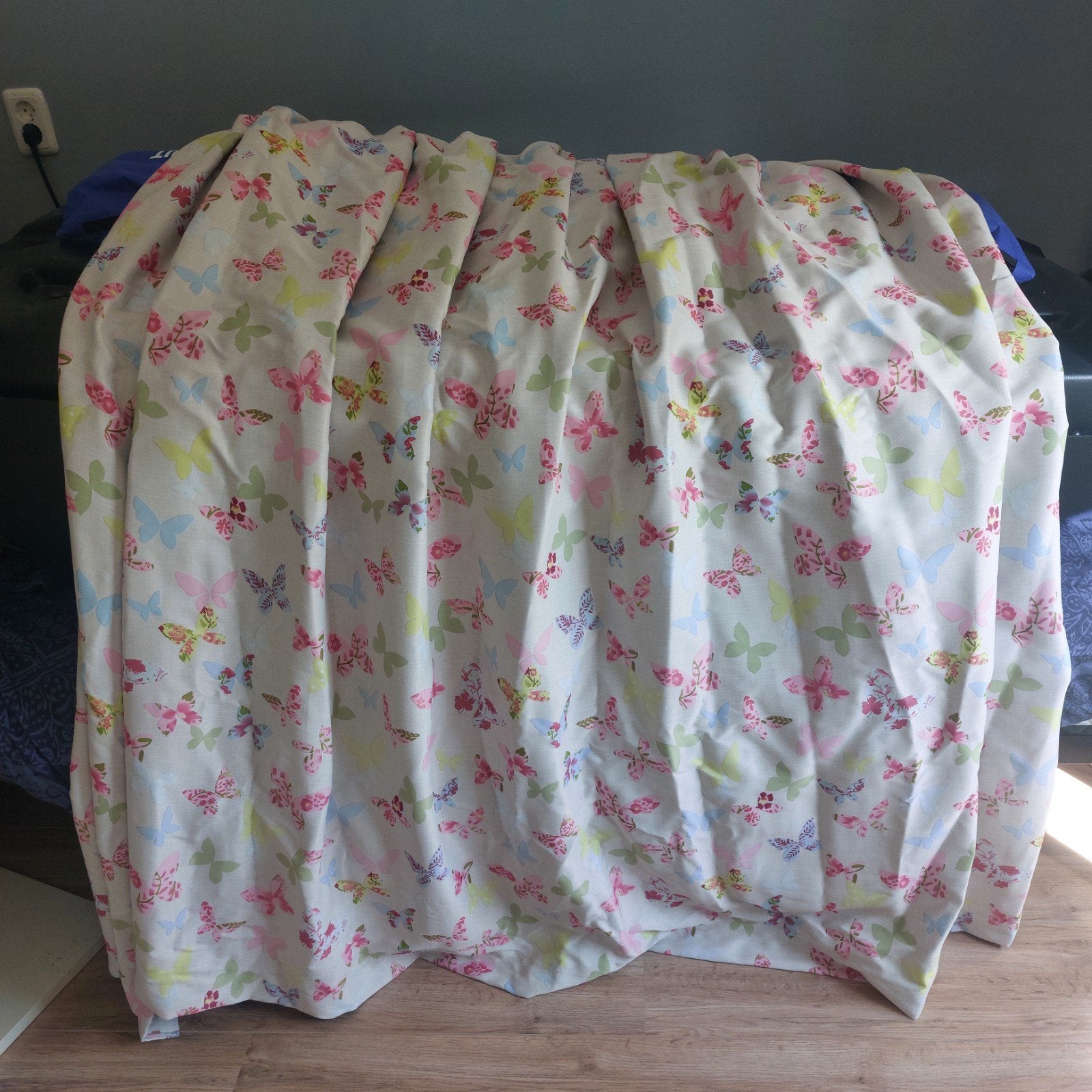 Gordijn voor kinderkamer met vlinderprint, 195x155 cm, Ophalen of Verzenden, Gebruikt