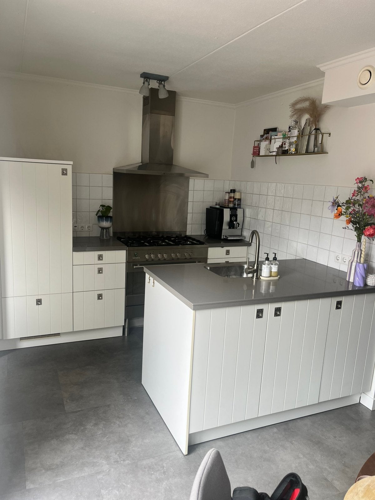 Moderne keuken met kookeiland incl. M-system 6-pits fornuis, Ophalen, Gebruikt, Wit, Overige typen