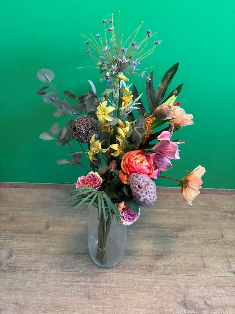 Easyplants Zijden Kunstboeket Veldboeket Met Vaas, Ophalen, 100 cm, Kunstbloem, Easyplants