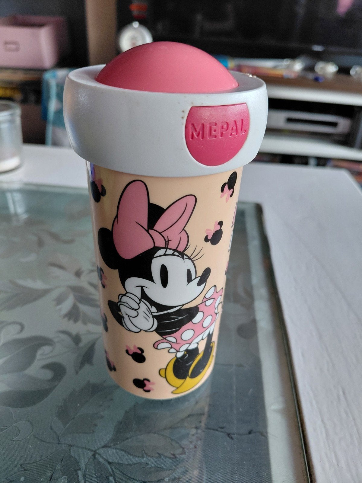 Vintage Mepal Schoolbeker – Disney Minnie Mouse (jaren 90), Ophalen of Verzenden, Mickey Mouse, Gebruikt, Servies
