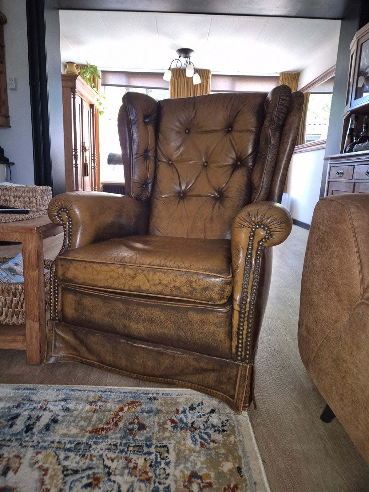 Vintage Leren Chesterfield fauteuil - Klassiek en comfortabe, Huis en Inrichting, Ophalen, Gebruikt, Chesterfield, Klassiek, Vintage