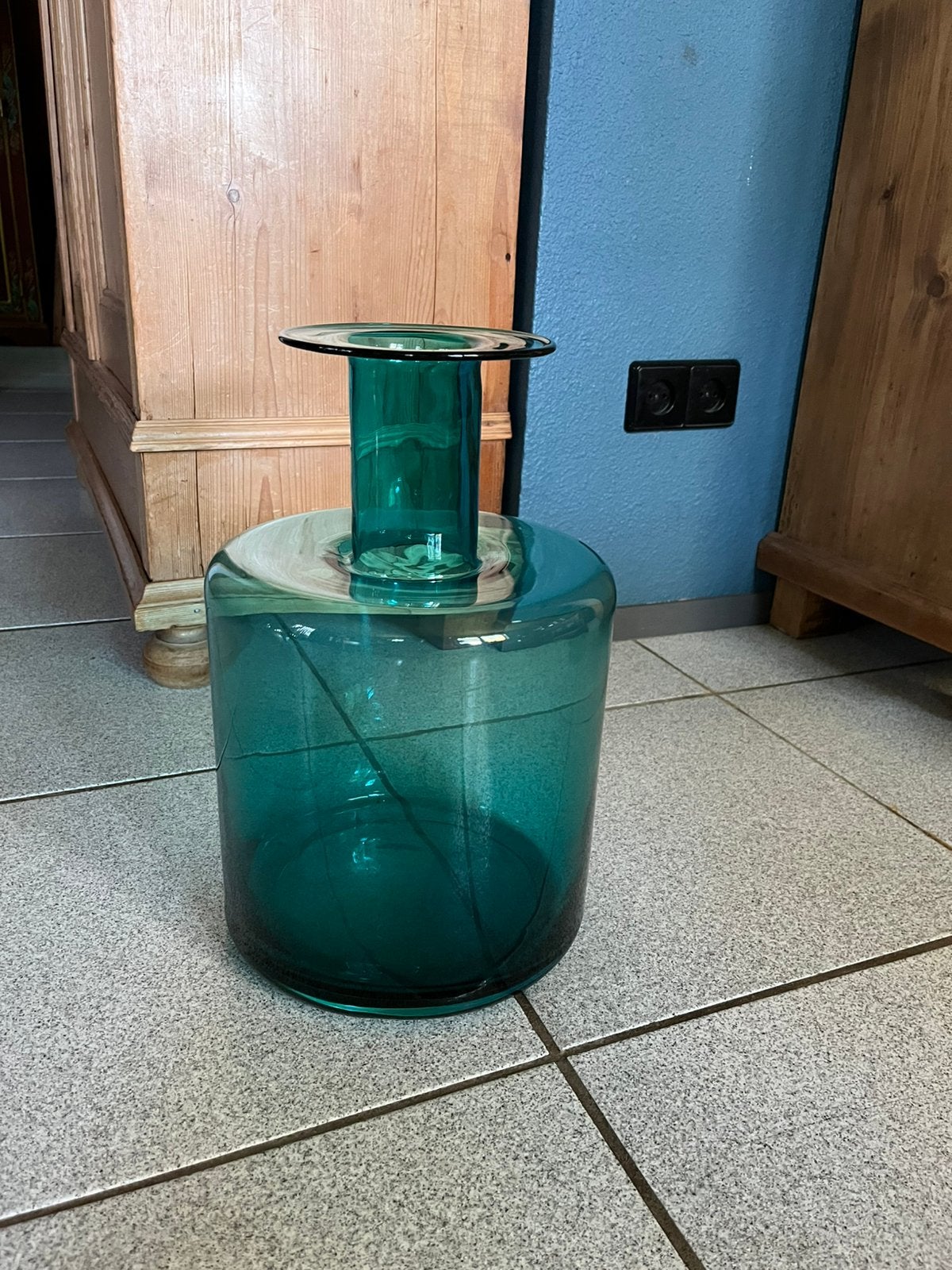 Prachtige grote blauwe:zeegroene fles a la Holmegaard., Blauw, Nieuw, Ophalen of Verzenden, Glas