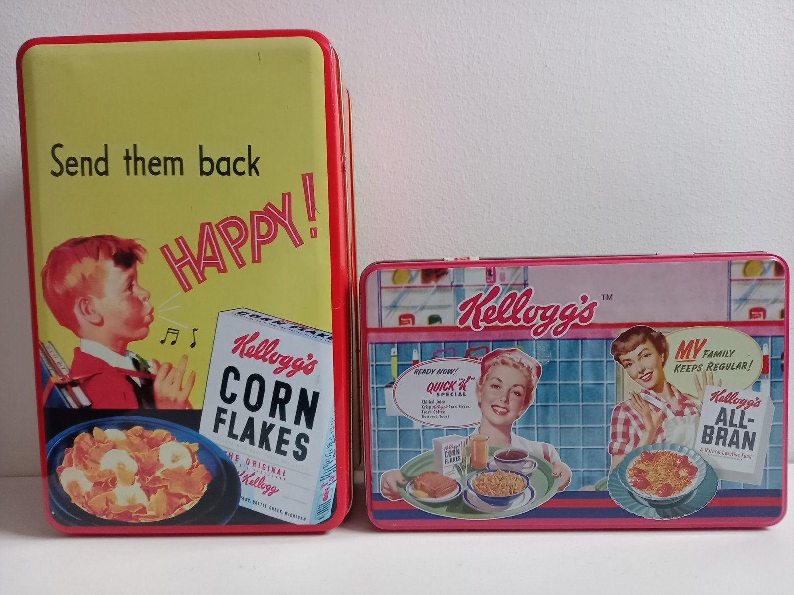 Mooie trommels / blikken Vintage Kellogg's cornflakes, Verzamelen, Blikken, Ophalen of Verzenden, Gebruikt