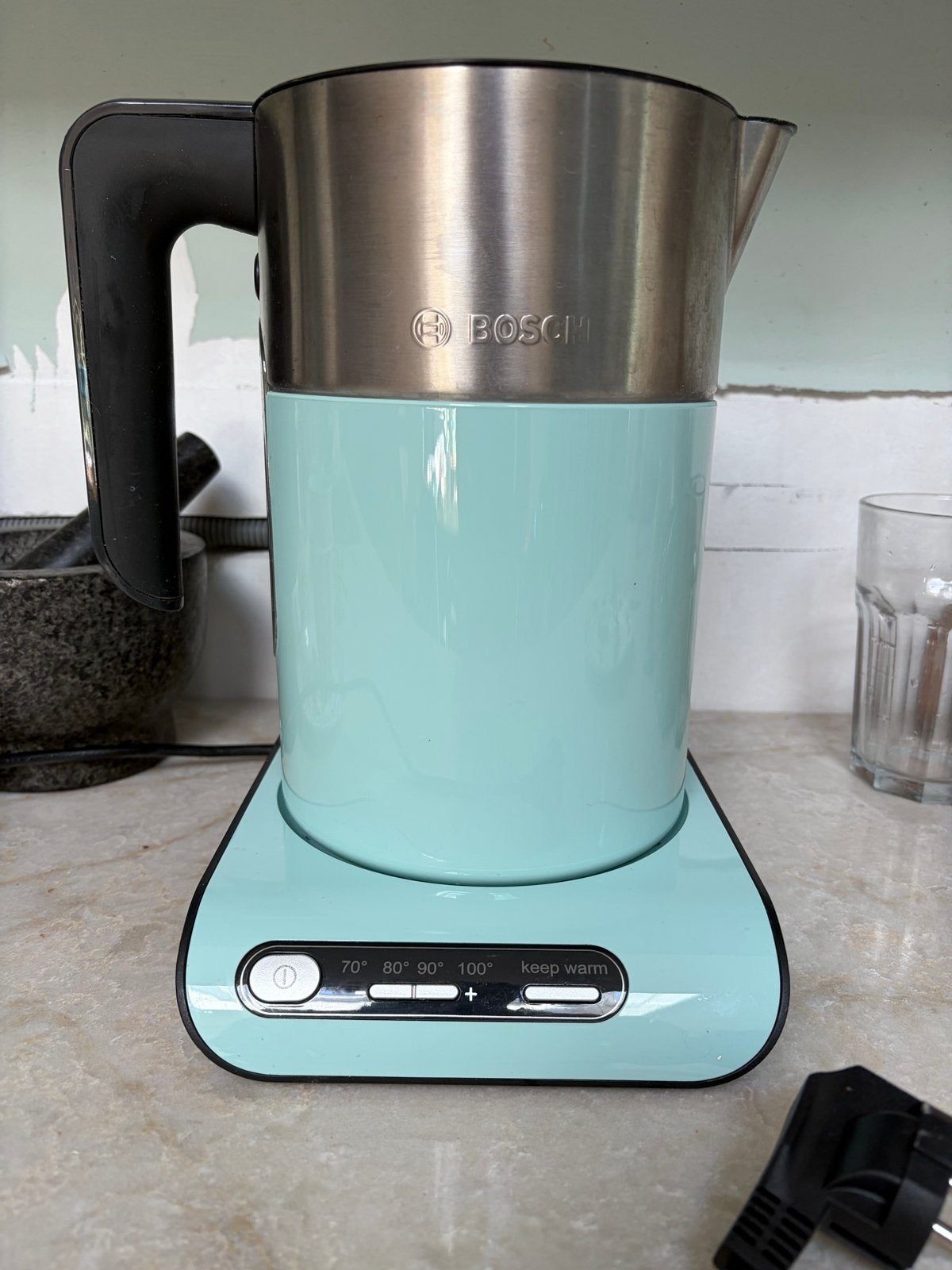Bosch waterkoker met temperatuurinstellingen, 1 tot 2 liter, Ophalen, Gebruikt, Draadloos