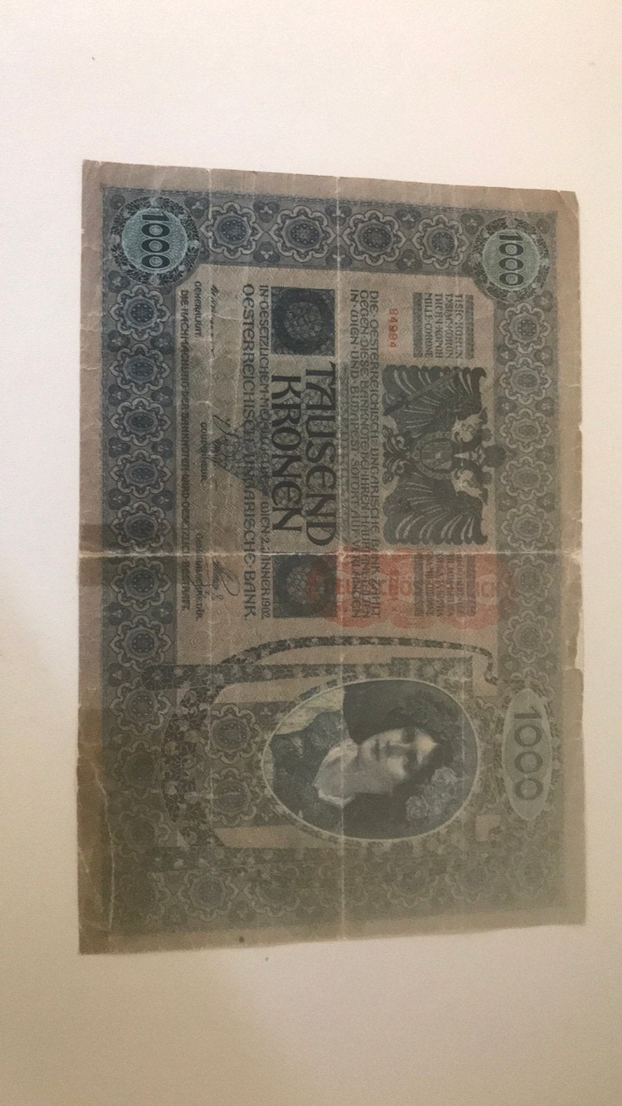 Oostenrijk 1000 Kronen 1902 hevige gebruikt., Postzegels en Munten, Ophalen of Verzenden