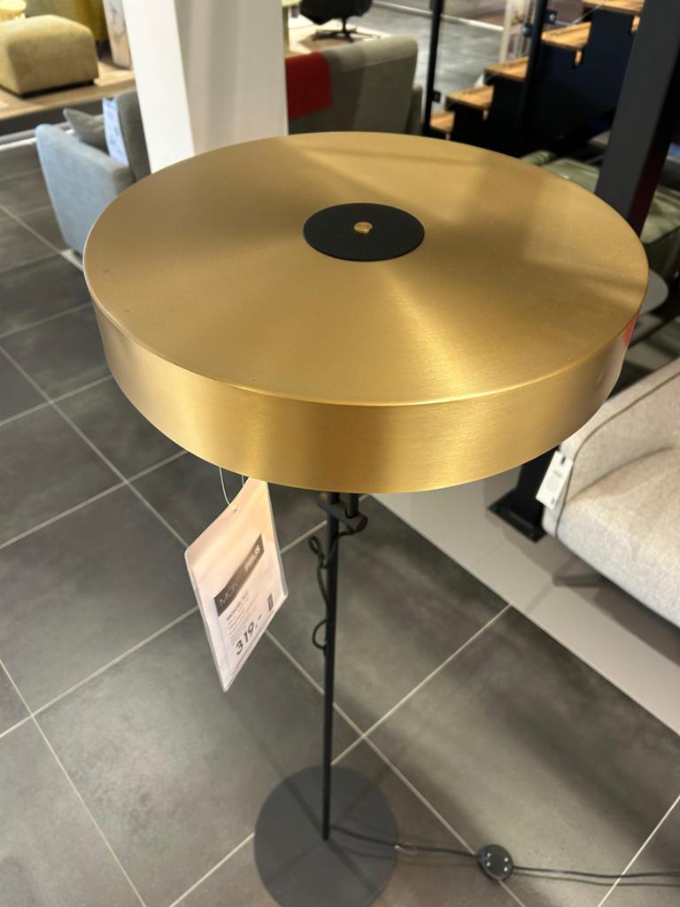 Moderne Staande Lamp met Gouden Schijf - Nieuwstaat, Huis en Inrichting, Lampen | Vloerlampen, Ophalen, Nieuw, Metaal, 150 tot 200 cm