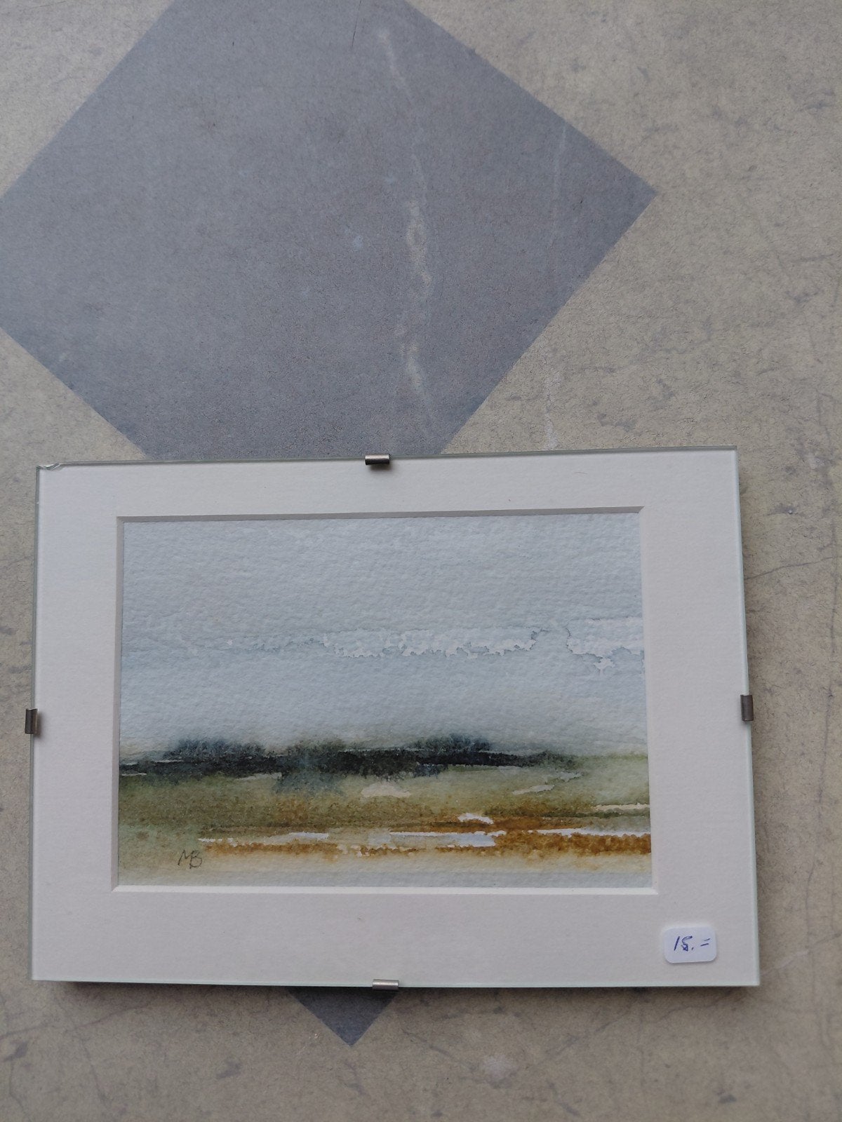 Abstract aquarel schilderij in glazen lijst, Ophalen of Verzenden