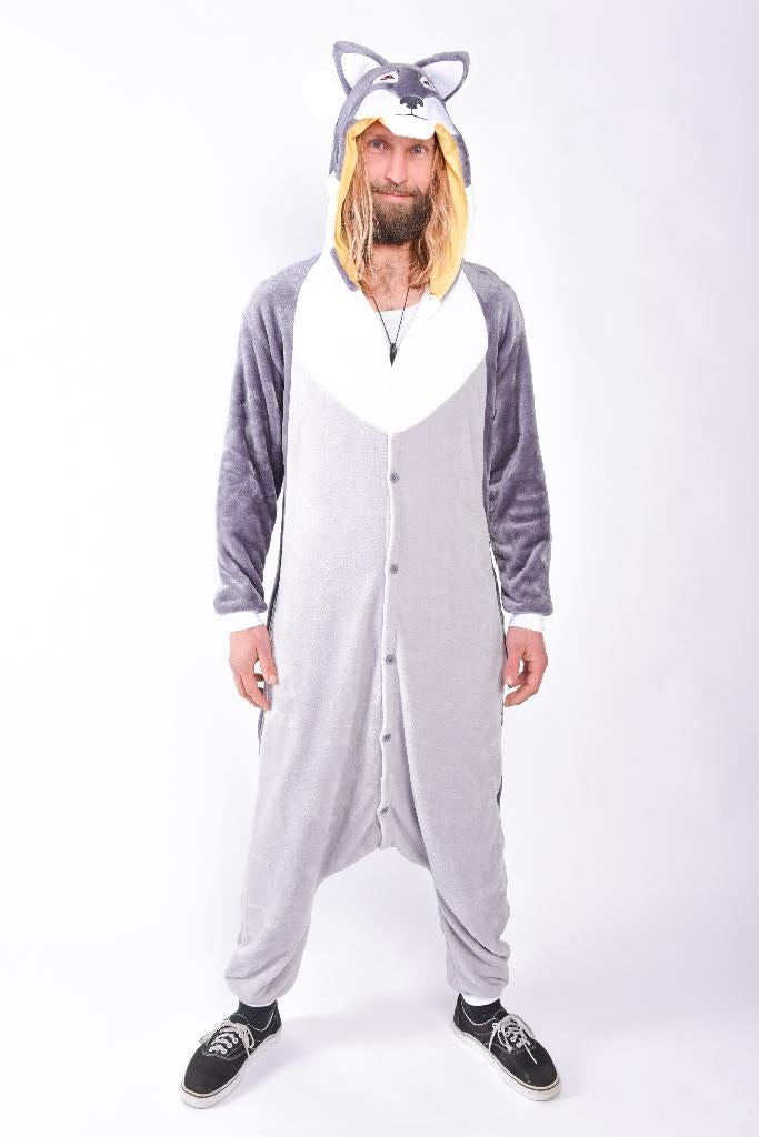 Wolf Husky onesie XL-XXL Pak Kostuum Grijs *defect, Carnaval, Maat 46/48 (XL) of groter, Ophalen of Verzenden, Zo goed als nieuw
