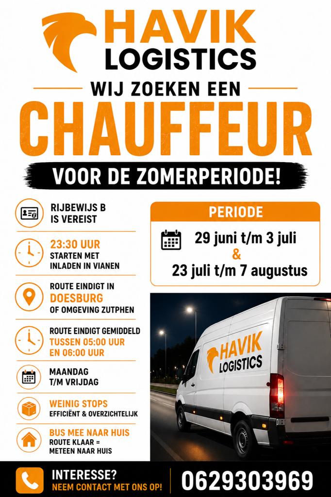 Betrouwbare (nacht)koerier gezocht voor de zomerperiode, Vacatures, 33 - 40 uur, Overige niveaus, Starter, Overige vormen