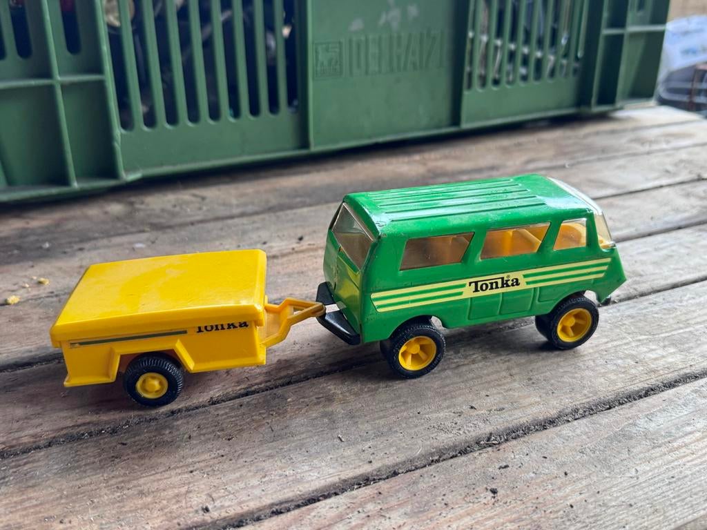 Vintage Tonka speelgoedauto met aanhanger, Ophalen of Verzenden, Gebruikt