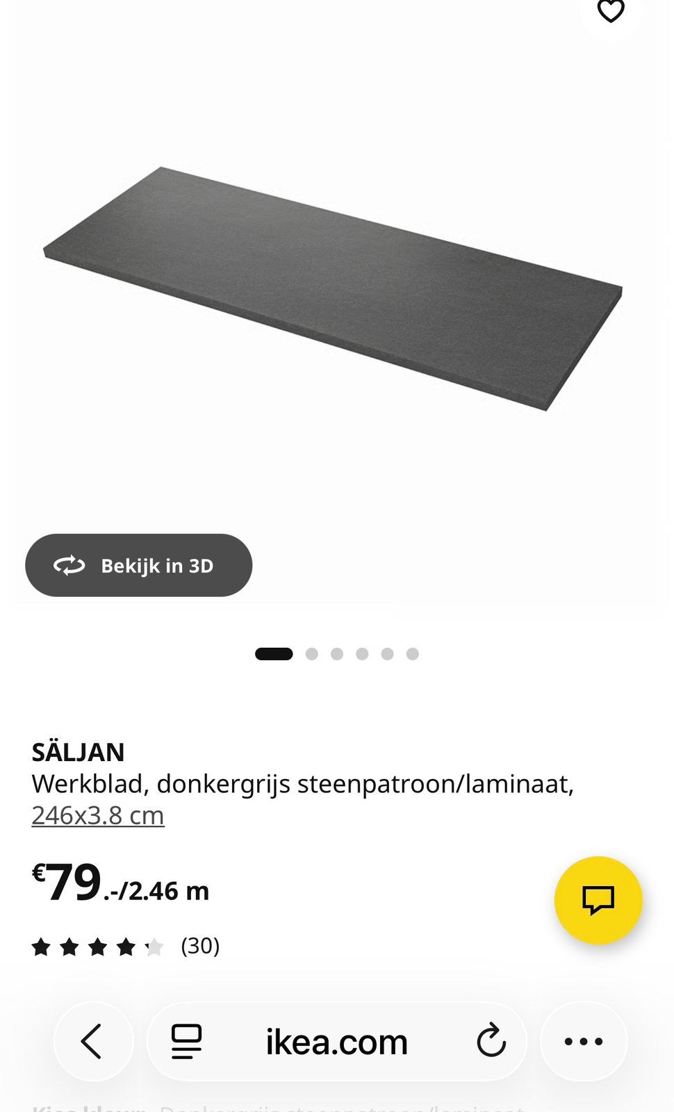 Ikea keukenblad zwart marmerlook 246 lang, Salian, Ophalen, 200 cm of meer, Zwart, Nieuw