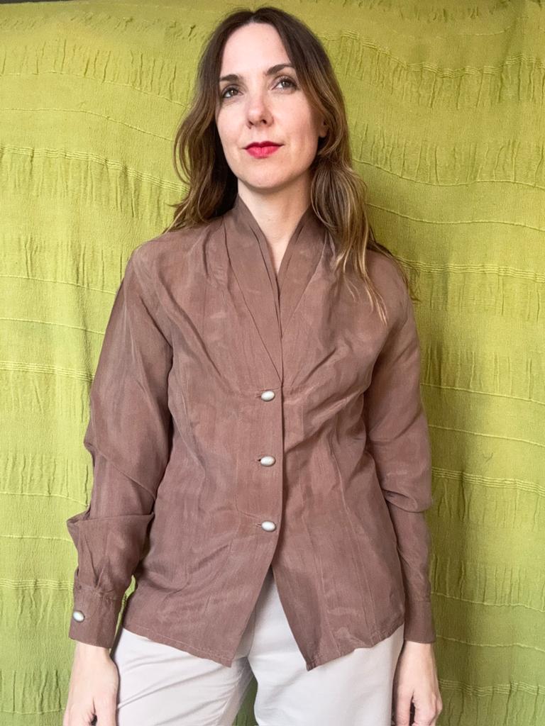 Vintage blouse - bruin - Jaren 90 - 36/S/small, Kleding | Dames, Blouses en Tunieken, Hgv, Bruin, Hgv, Ophalen of Verzenden