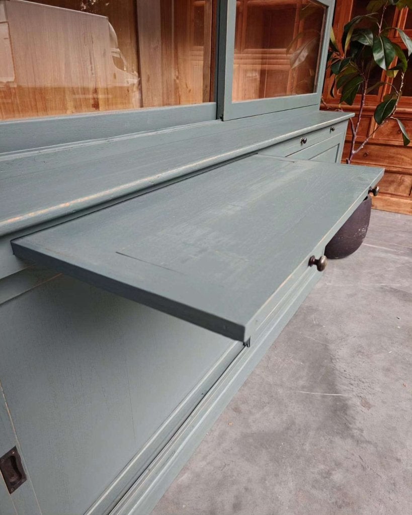 Vintage teakhouten schoolkast | Buffetkast blauw/grijs #8251, Gebruikt, -, 200 cm of meer, -