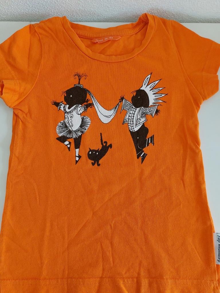 Oranje shirt (HEMA) Maat 98/104, Meisje, Ophalen of Verzenden, Zo goed als nieuw, Shirt of Longsleeve