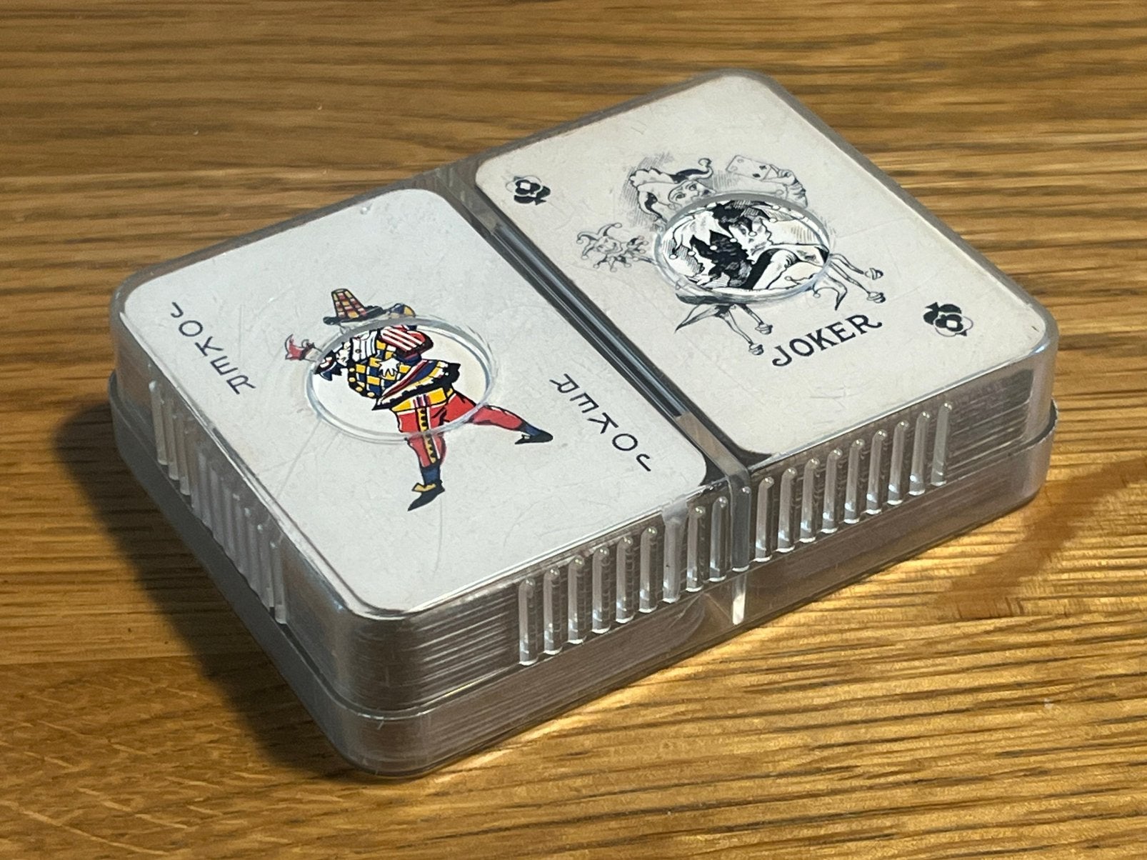 2 complete vintage mini-speelkaartensets transparant doosje, Verzenden, Zo goed als nieuw, Speelkaart(en)